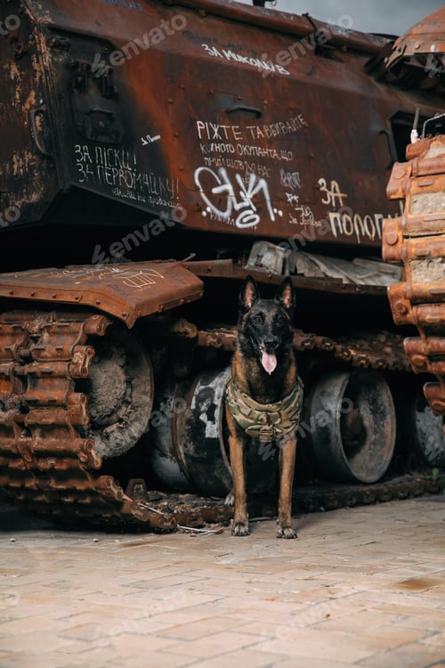 Preview: Malinois Dog in Bulletproof Vests. Working dog. Dog guard. Police and army dog.