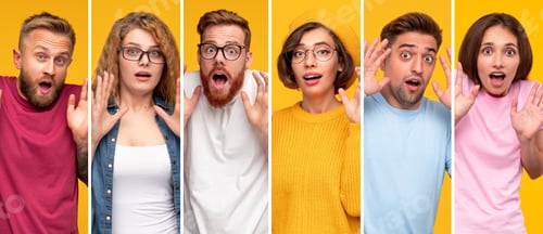 Preview: Group of People Making Exaggerated Surprised Facial Expressions