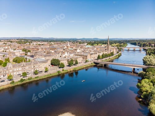 Preview: Aerial view of Perth, Scotland on a beautiful summer day.