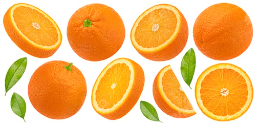 Preview: Orange fruits with leaves isolated on white background