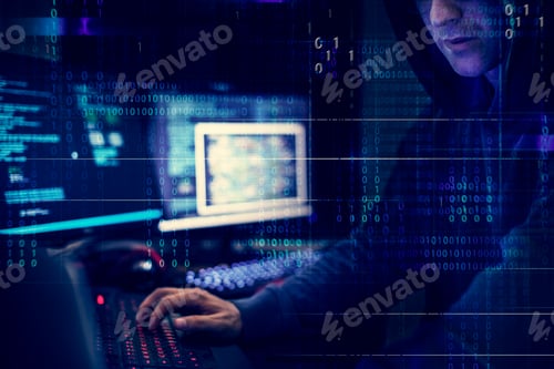 Preview: Hacker working using computer with codes