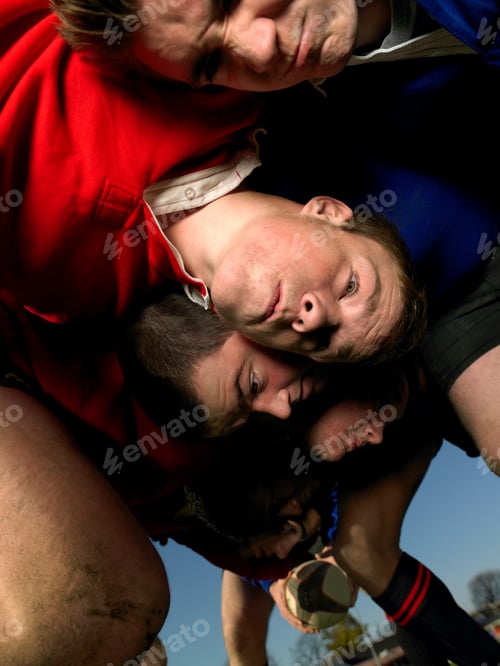 Preview: Rugby players in a scrum