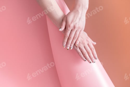 Preview: Closeup view of woman with beautiful hands on color background, space for text