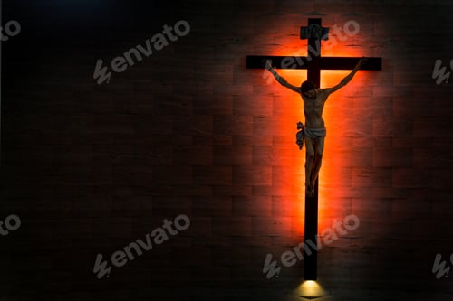 Preview: Catholic Christian Crucifix in silhouette flushed right.