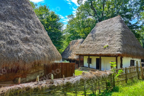 Preview: View of traditional romanian peasant houses in Transylvania, Romania.