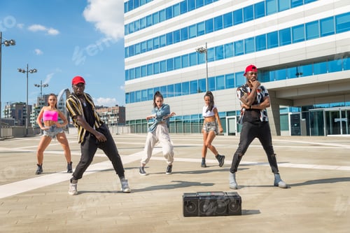 Preview: Hip hop crew dancing outdoors