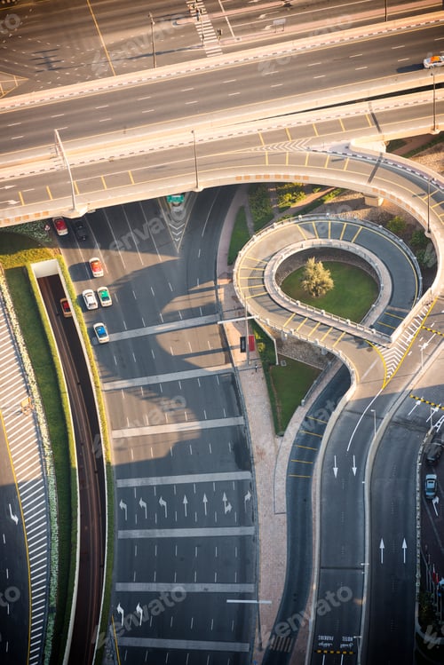 Preview: Top view of highway interchange in Dubai