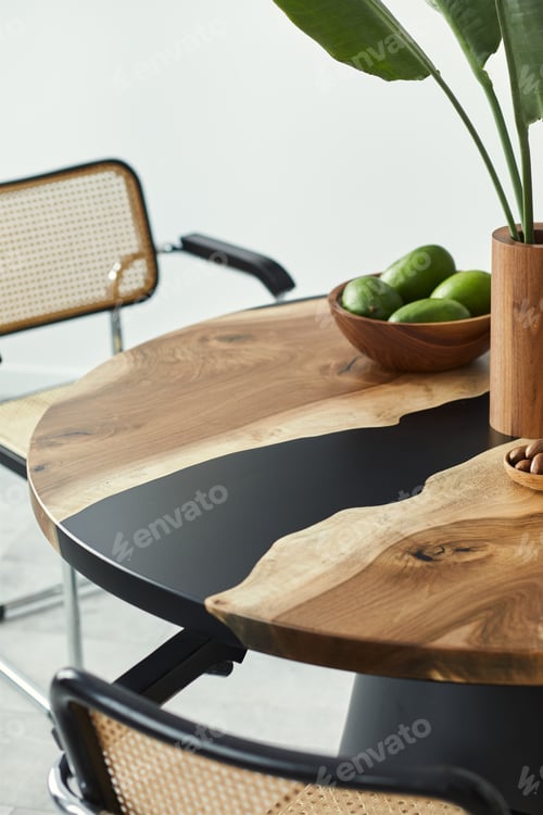 Preview: Minimalist composition on the design wooden table