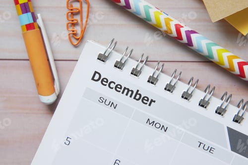 Preview: detail shot of a calendar with a December month
