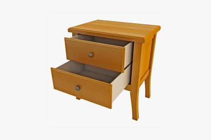 Preview: Wooden nightstand with open top drawer and tapered legs