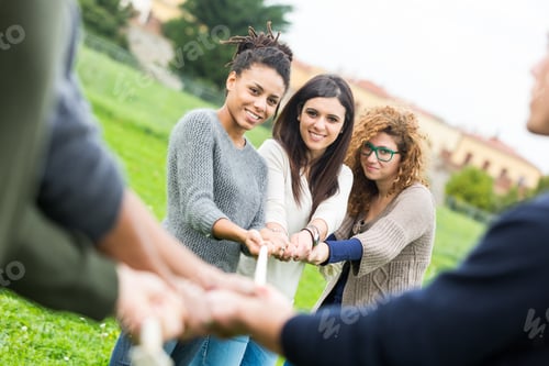 Preview: Multiracial People Playing Tug of War