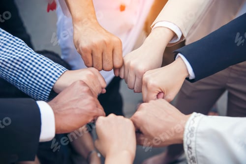 Preview: Diversity multiethnic high five group of business people success team hands together