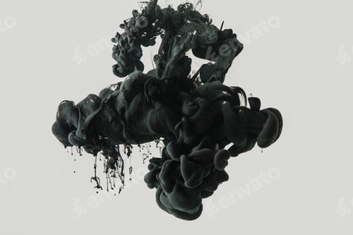Preview: Close up view of black ink in water isolated on gray