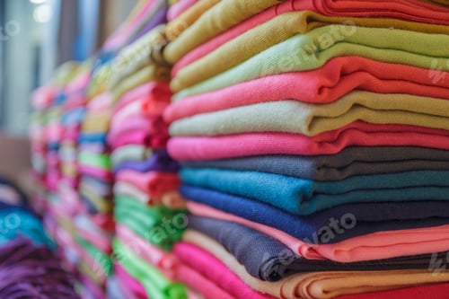 Preview: Colorful Turkish Fabrics Stacked in Market – Traditional Textiles for Fashion, Interior, and Crafts