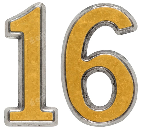 Preview: Metal numeral 16, sixteen, isolated on white background