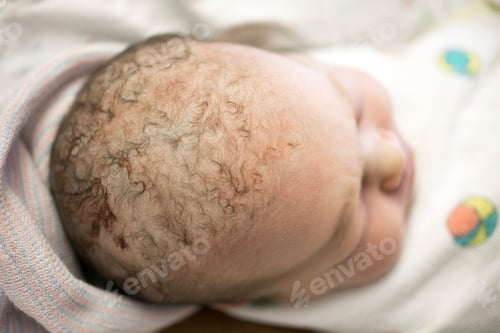 Preview: Closeup of a newborn baby resting peacefully.