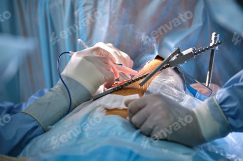 Preview: Team of professional doctors operating a patient conducting open cut surgery