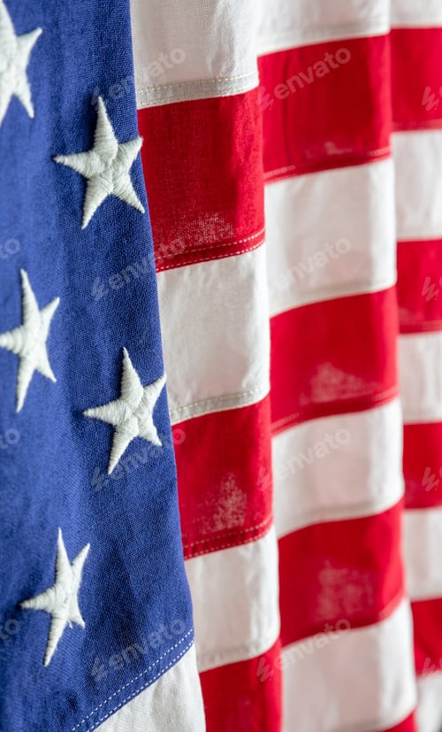 Preview: USA flag, US of America sign symbol background, closeup view