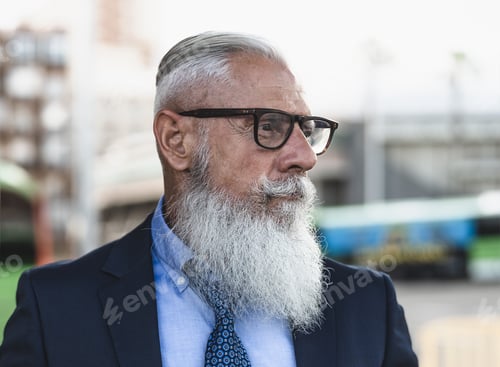 Preview: Portrait of fashion senior man going to work - Elderly people lifestyle concept