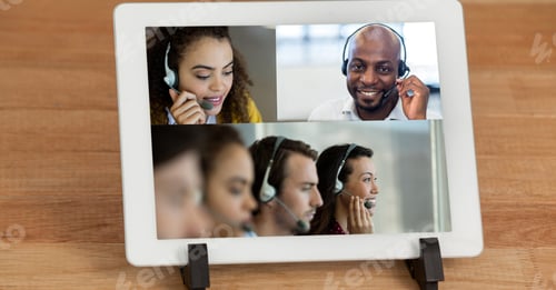 Preview: People working and having video call on laptop