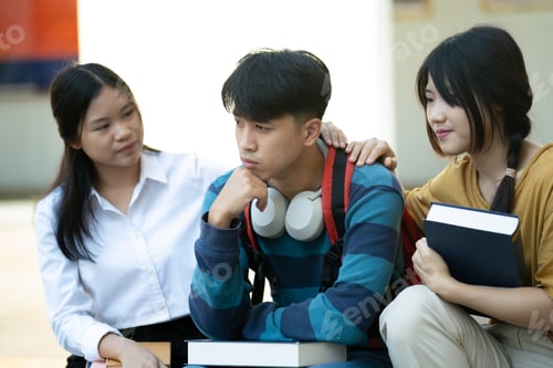Preview: Friends comforting stressed student on campus