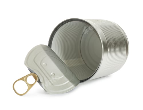 Preview: Open tin can isolated on white, mockup for design