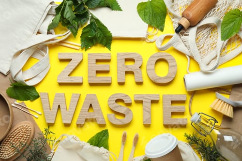 Preview: Eco friendly zero waste concept on yellow background