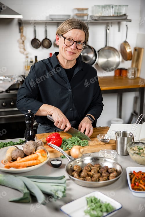 Preview: a woman is preparing to prepare food in the kitchen or kitchen