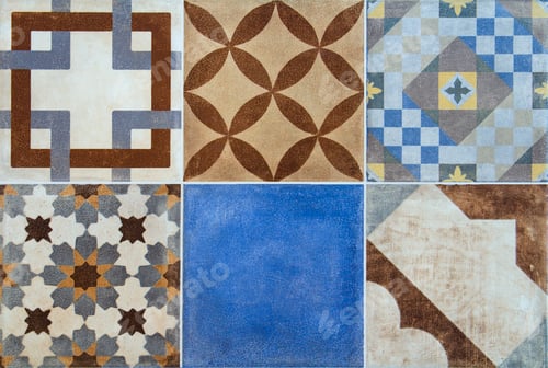 Preview: Colorful ceramic tiles with Portugal mediterranean style pattern background.