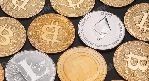 Preview: crypto currency coin isolated on black background