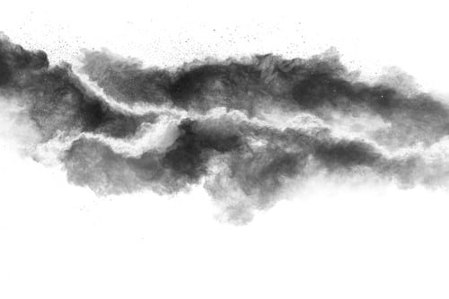 Preview: Black powder explosion on white background.Black dust particles splash.