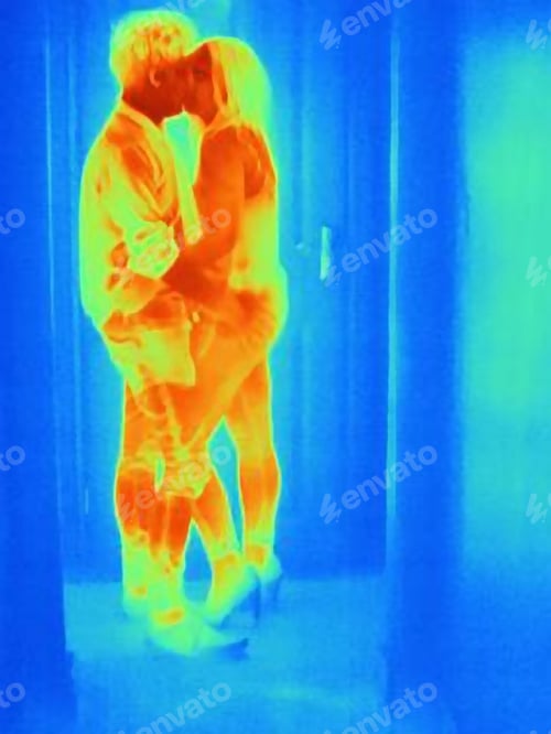 Preview: Thermal image of young couple kissing in doorway