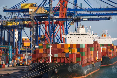 Preview: Containers on a vessel. Global market. Cargo shipping. Logistic