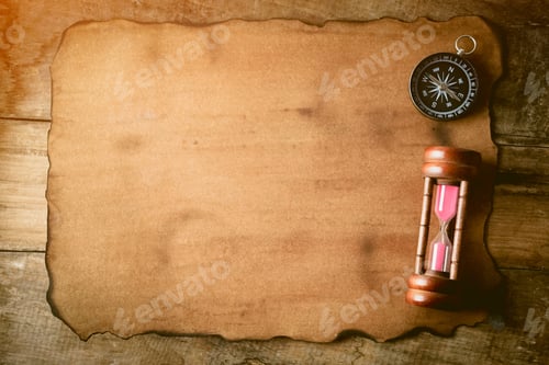 Preview: Old Paper, Hourglass And Compass For Vintage Background