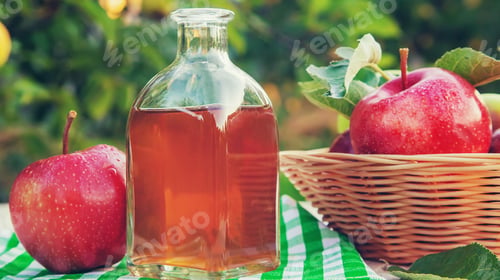 Fresh Apples and Apple Cider on a Table
