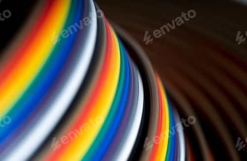 Vista previa: Primer plano borroso de cables y alambres de colores arcoíris