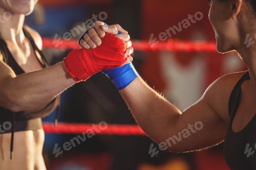 Preview: Two female boxers greeting each other in the ring