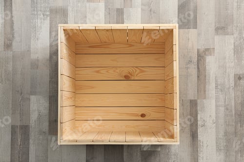 Preview: Open wooden crate on floor, top view