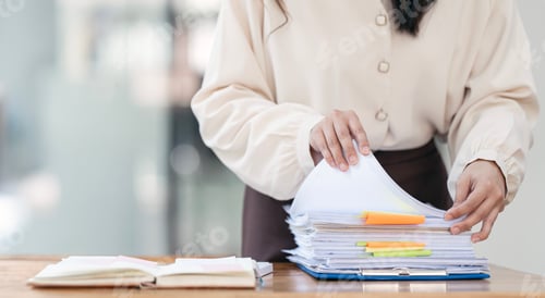Preview: Woman Reviewing Documents at her Desk