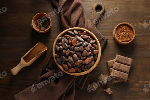 Preview: Concept of fresh and aromatic food - cacao beans