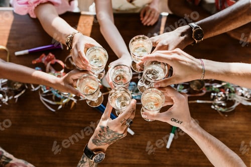 Preview: A group of diverse friends toasting at a party