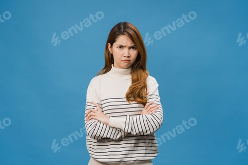 Preview: Young Asia lady with negative expression, excited screaming, crying emotional angry.