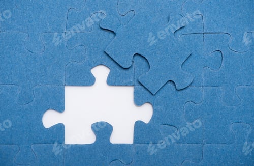 Preview: top view of one puzzle missing, business concept