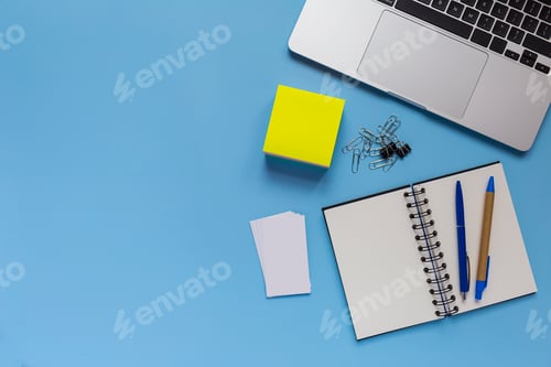 Preview: Flat lay workspace, top view