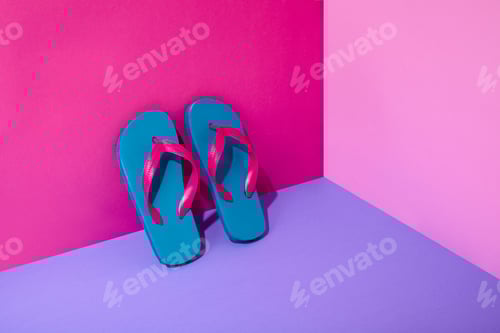 Preview: Vivid Teal Flip-Flops on Geometric Color Block Backdrop