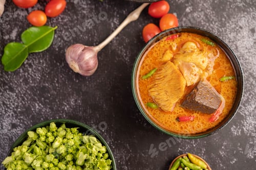 Preview: Chicken curry in a black cup.