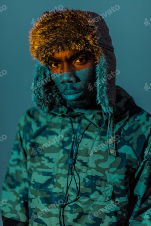 Preview: Black Ethnic man in warm clothes