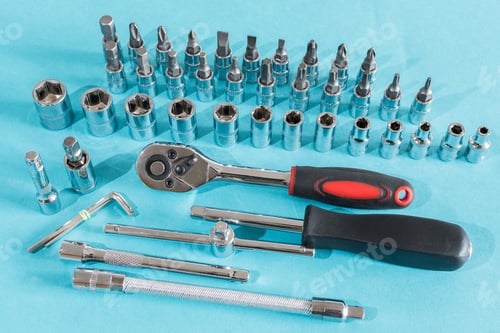 Preview: Set of repairitools on a blue background