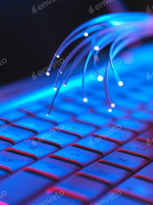 Preview: Computer key board with optical fibres which are used to carry images, or high volumes of data