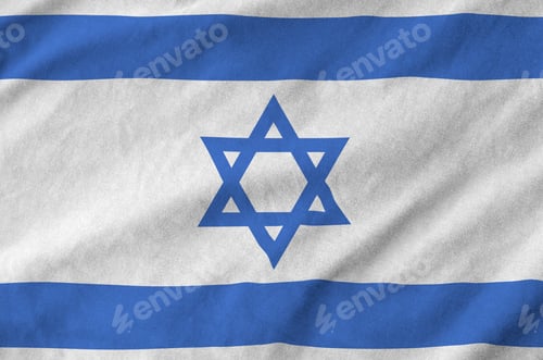 Preview: Israel flag depicted on folded wavy fabric of old cloth